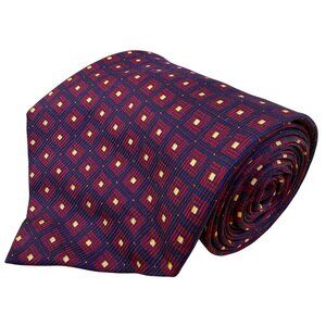 Nautica Mens Burgundy Silk Tie Yellow Square Pattern Classic Necktie